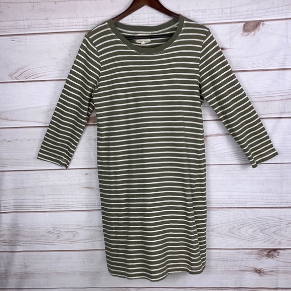 Current/Elliott The 3/4 Sleeve Tee Dress in Army Green Stripe - Size 3 - Picture 3 of 11